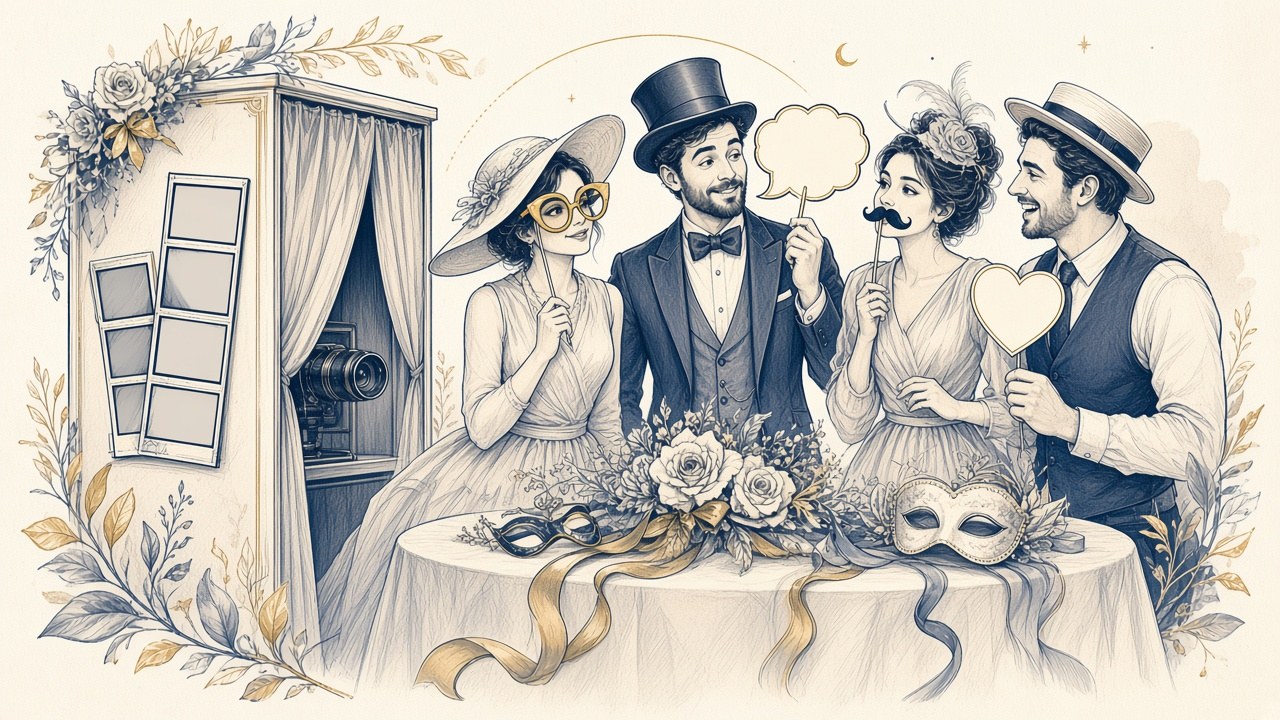 Photo Booth για βαπτίσεις — γραμμική εικονογράφηση