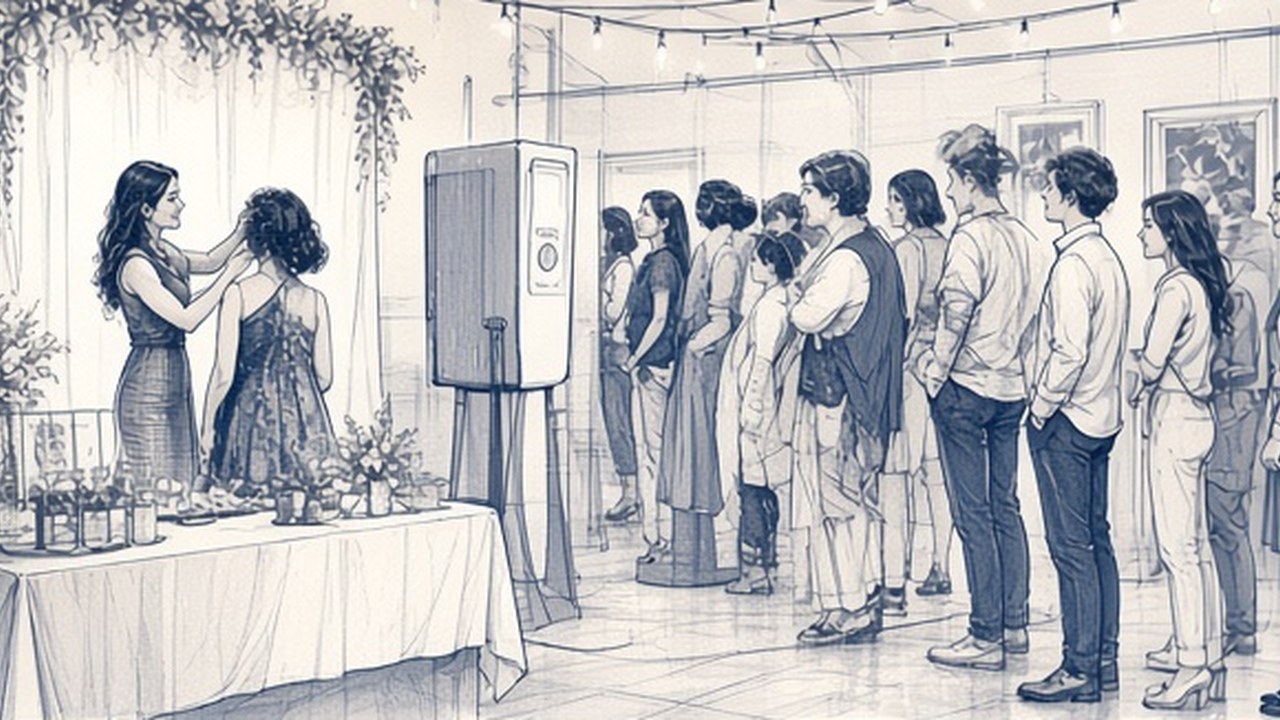 How to set up the perfect photo booth corner — line-art illustration